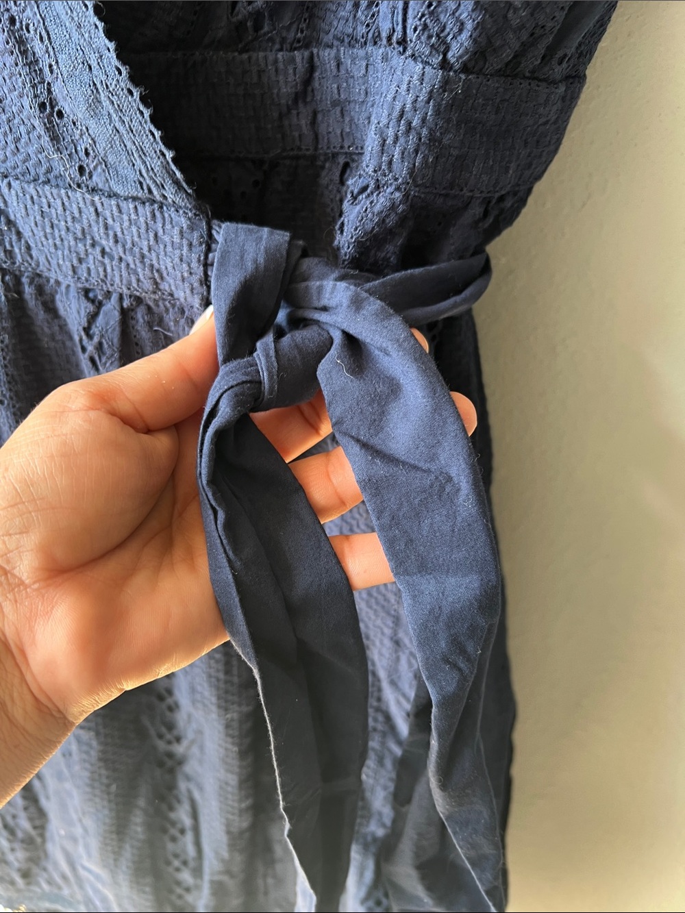 J CREW ALL OVER EYELET NAVY WRAP MIDI DRESS - Picture 9 of 11
